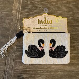 NWT Beaded Black Swan Zipper Pouch